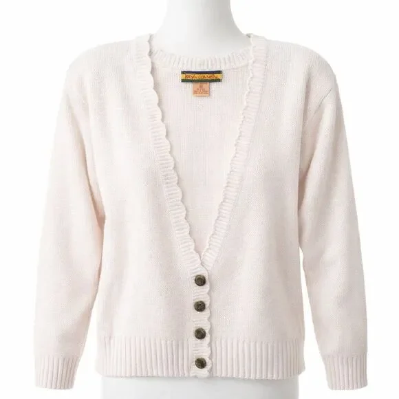 Vintage Bryn Connelly Cardigan Small Cream Gold Button 90s Preppy - Picture 2 of 12